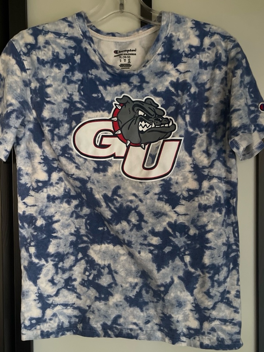 Champion Blue & White Tie-Dye GU Bulldog Crew Tee